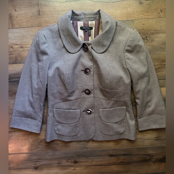 Nic + Zoe Micro Check Structured Jacket | Size 6 | Brown & Cream - Picture 3 of 13